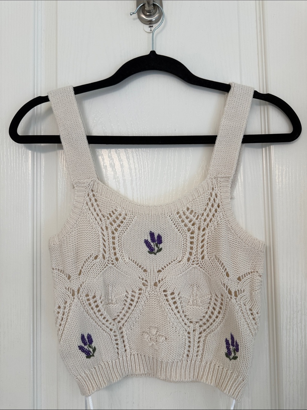 Pink Rose Cream Knit Floral Crop Top